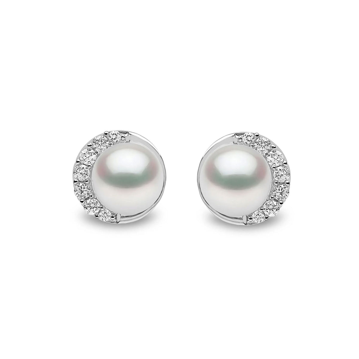 Yoko Trend Half Moon Freshwater Pearl and Diamond 18ct White Gold Stud Earrings - Michael Jones Jeweller