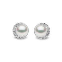 Yoko Trend Half Moon Freshwater Pearl and Diamond 18ct White Gold Stud Earrings