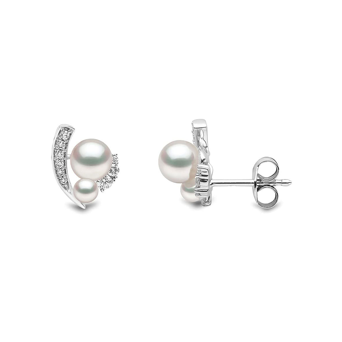 Yoko Trend Mini Apex Freshwater Pearl and Diamond 18ct White Gold Stud Earrings - Michael Jones Jeweller