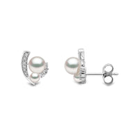 Yoko Trend Mini Apex Freshwater Pearl and Diamond 18ct White Gold Stud Earrings