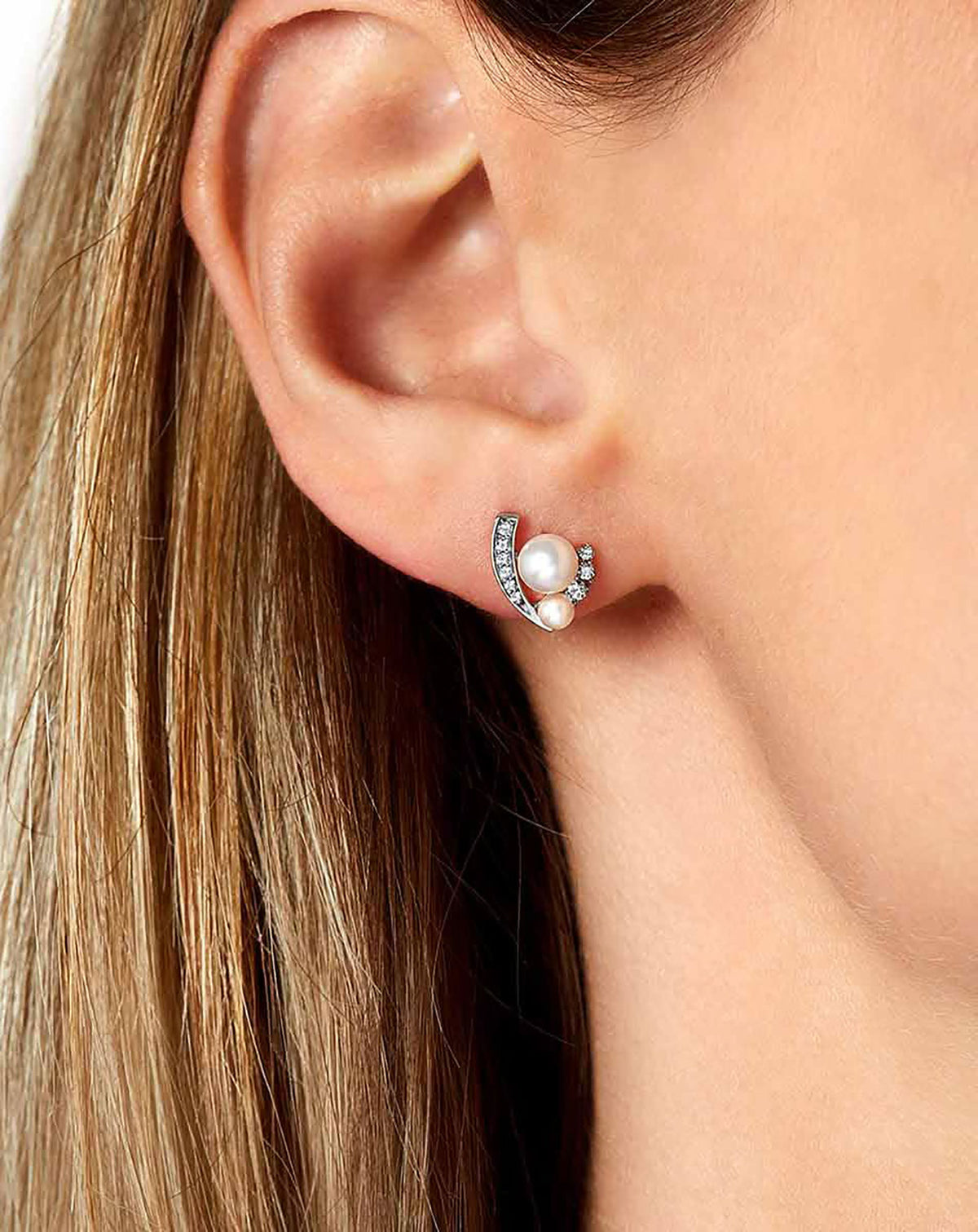 Yoko Trend Mini Apex Freshwater Pearl and Diamond 18ct White Gold Stud Earrings - Michael Jones Jeweller