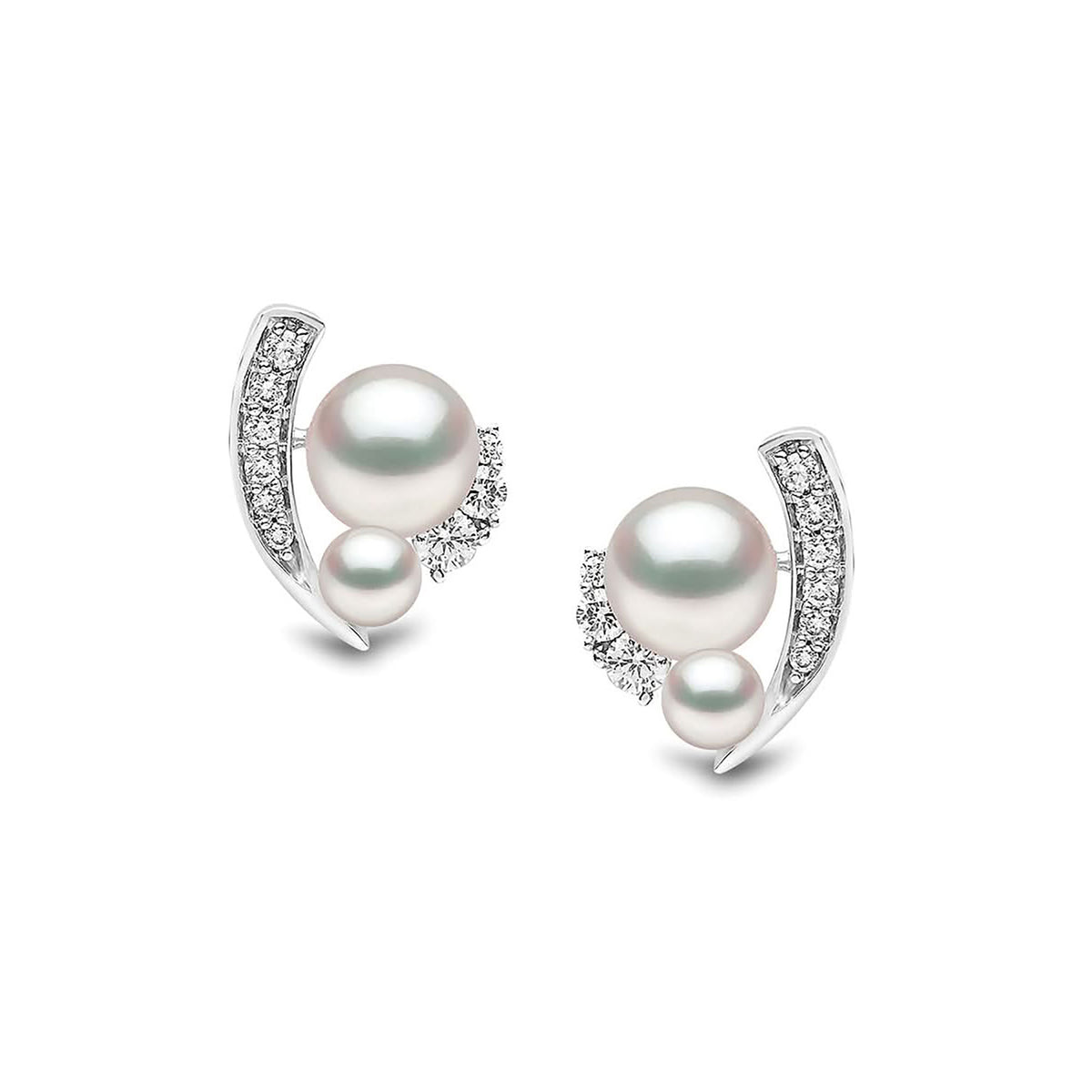 Yoko Trend Mini Apex Freshwater Pearl and Diamond 18ct White Gold Stud Earrings - Michael Jones Jeweller