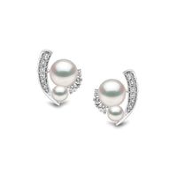 Yoko Trend Mini Apex Freshwater Pearl and Diamond 18ct White Gold Stud Earrings