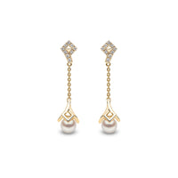Yoko Trend Freshwater Pearl and Diamond 18ct Yellow Gold Motif Chain Drop Earrings
