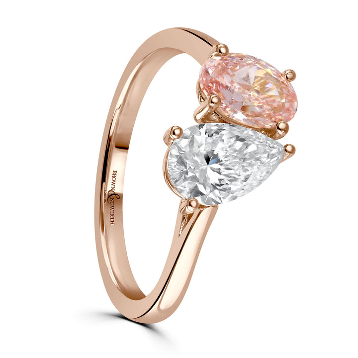 Brown & Newirth Created 1.80ct Laboratory Grown Oval Pink Diamond 18ct Rose Gold Ring