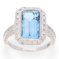 Aquamarine and Diamond 18ct White Gold Cluster Ring