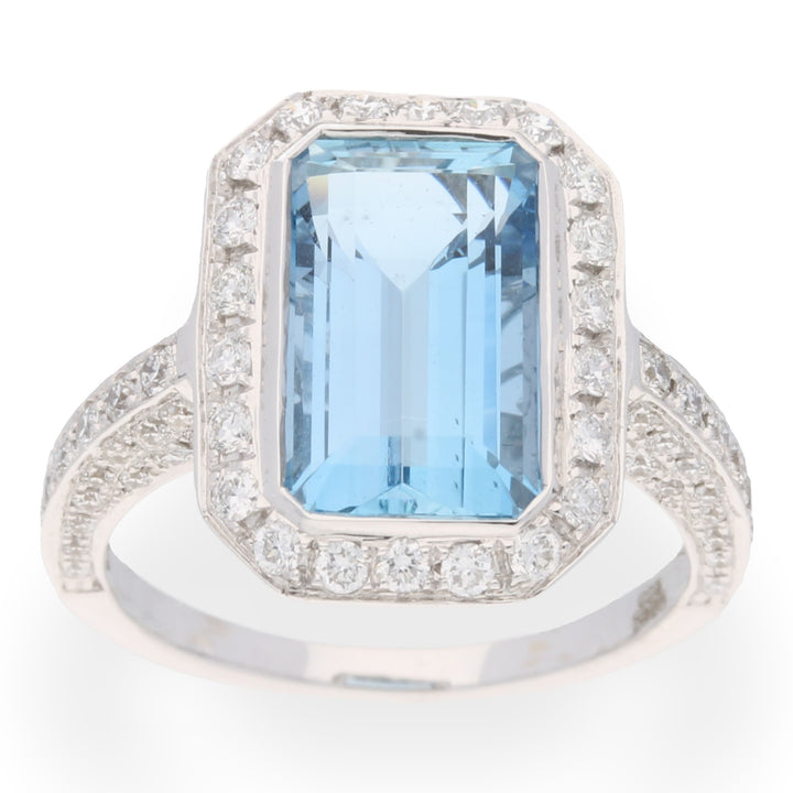 Aquamarine and Diamond 18ct White Gold Cluster Ring