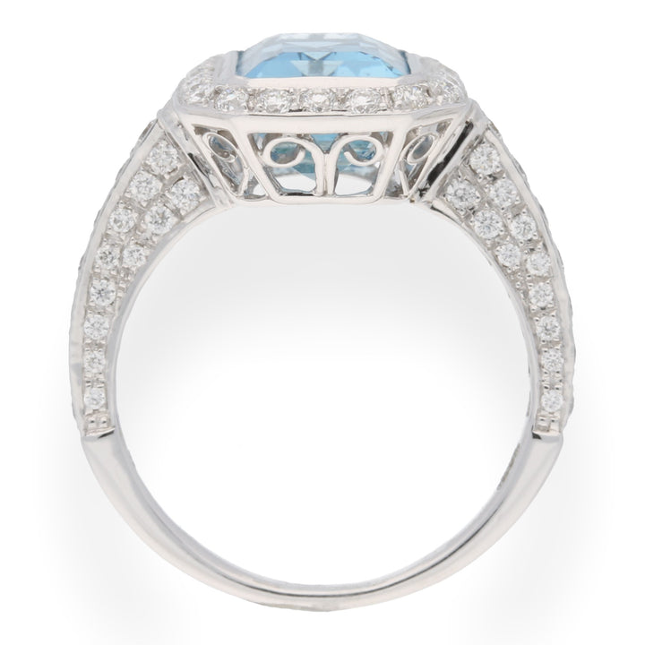 Aquamarine and Diamond 18ct White Gold Cluster Ring