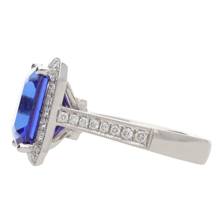 Tanzanite 7.69ct and Diamond Platinum Cluster Ring - Michael Jones Jeweller