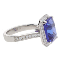 Tanzanite 7.69ct and Diamond Platinum Cluster Ring - Michael Jones Jeweller