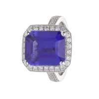 Tanzanite 7.69ct and Diamond Platinum Cluster Ring - Michael Jones Jeweller