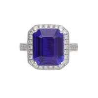 Tanzanite 7.69ct and Diamond Platinum Cluster Ring - Michael Jones Jeweller