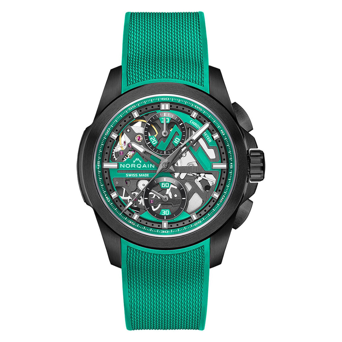 NORQAIN Independence Skeleton 42mm Jade Green Chrono Limited Edition Automatic Watch N3200.40T02.J01.R01 - Michael Jones Jeweller