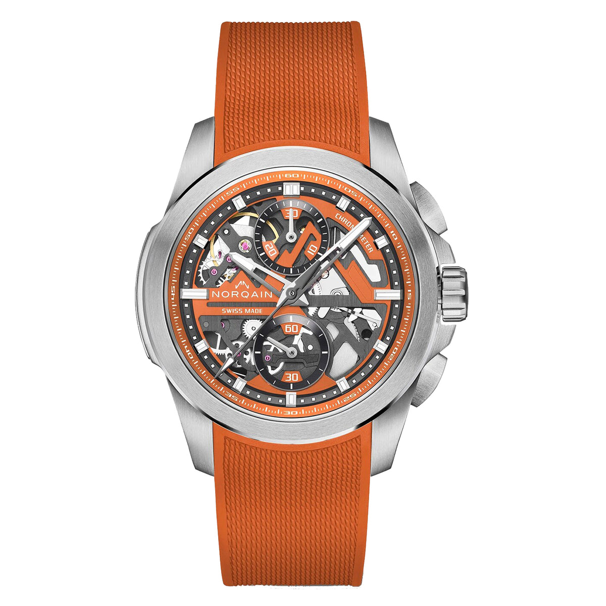 NORQAIN Independence Skeleton 42mm Orange Chrono Automatic Watch N3200.40S01.O01.R01 - Michael Jones Jeweller