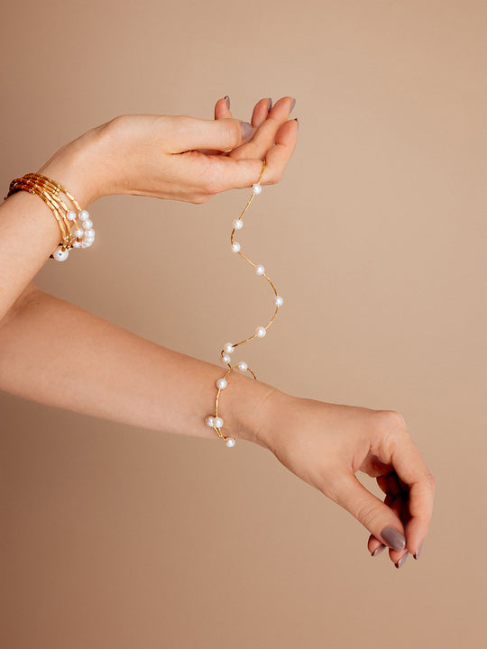 Yana Nesper Akoya Pearl 18ct Yellow Gold Wraparound Bracelet - Michael Jones Jeweller
