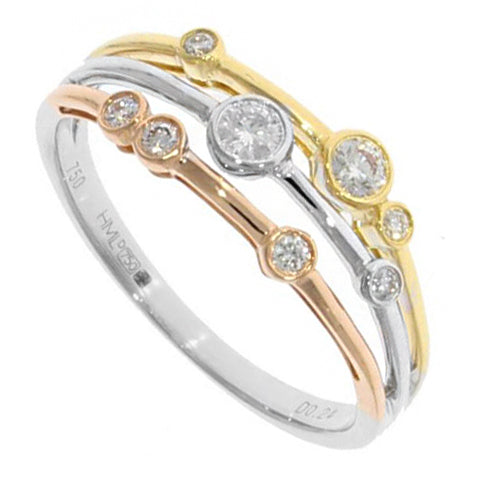 Diamond Set Triple Strand 18ct White, Yellow and Rose Gold Bubble Ring - Michael Jones Jeweller