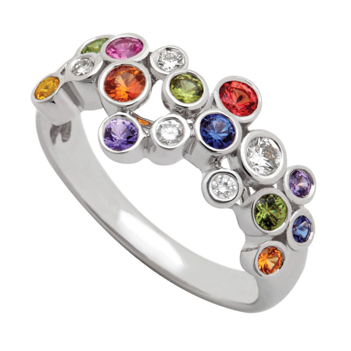 Rainbow Sapphire and Diamond 18ct White Gold Bubble Ring - Michael Jones Jeweller