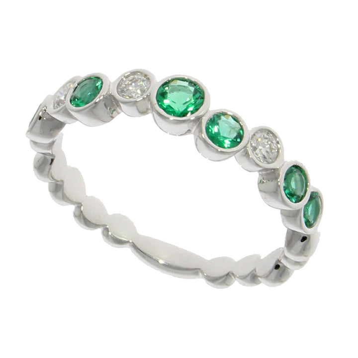 Emerald and Diamond 18ct White Gold Bubble Ring