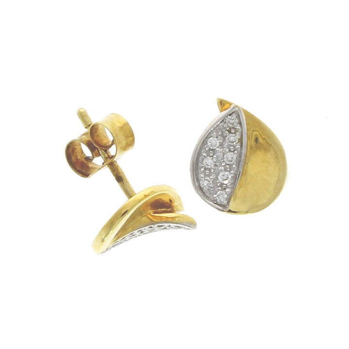 Leaf Shaped Diamond Set 18ct Yellow and White Gold Stud Earrings - Michael Jones Jeweller
