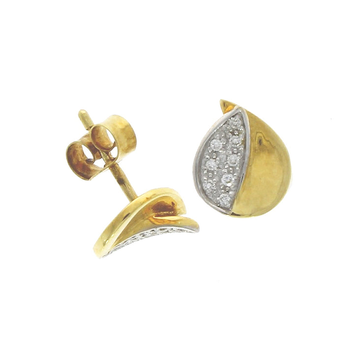 Leaf Shaped Diamond Set 18ct Yellow and White Gold Stud Earrings