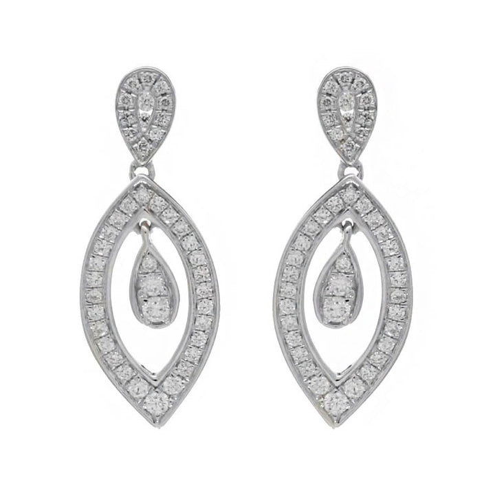 Diamond Set 18ct White Gold Marquise Drop Earrings - Michael Jones Jeweller