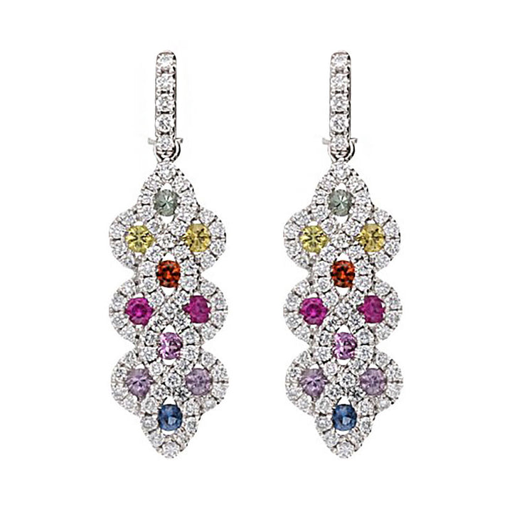 Rainbow Sapphire and Diamond 18ct White Gold Drop Earrings