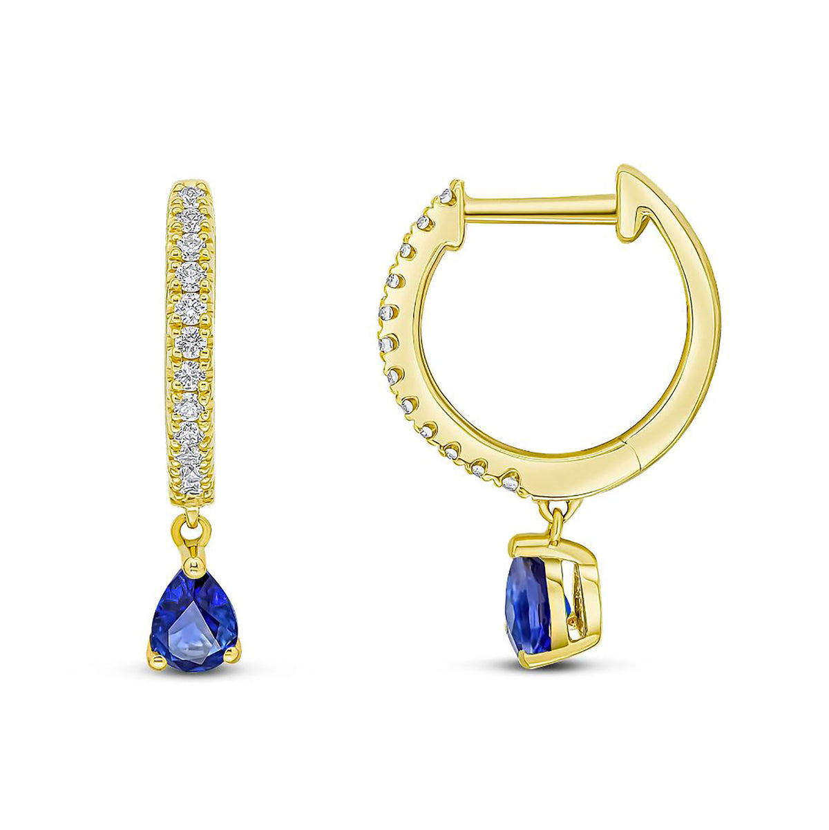 Sapphire and Diamond 18ct Yellow Gold Hoop Earrings - Michael Jones Jeweller