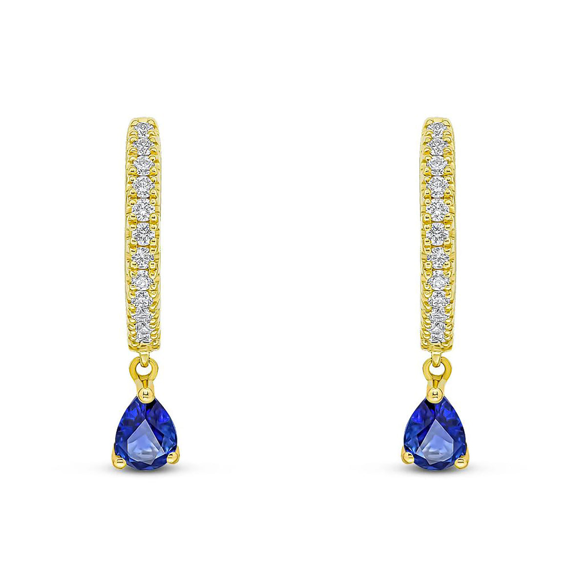 Sapphire and Diamond 18ct Yellow Gold Hoop Earrings - Michael Jones Jeweller