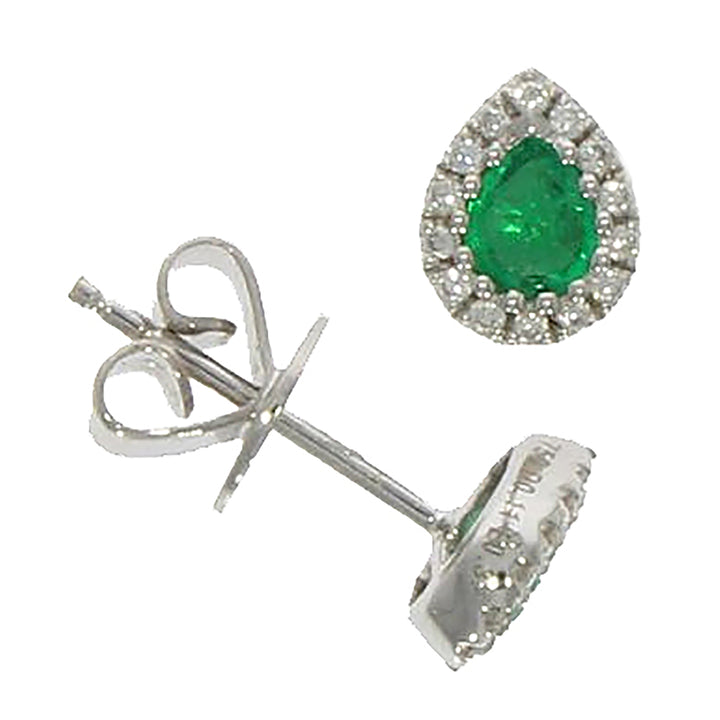 Emerald and Diamond 18ct White Gold Stud Earrings - Michael Jones Jeweller
