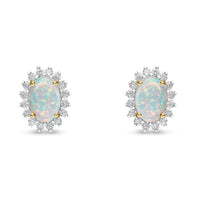 Cabochon Opal and Diamond 18ct Yellow Gold Cluster Earrings