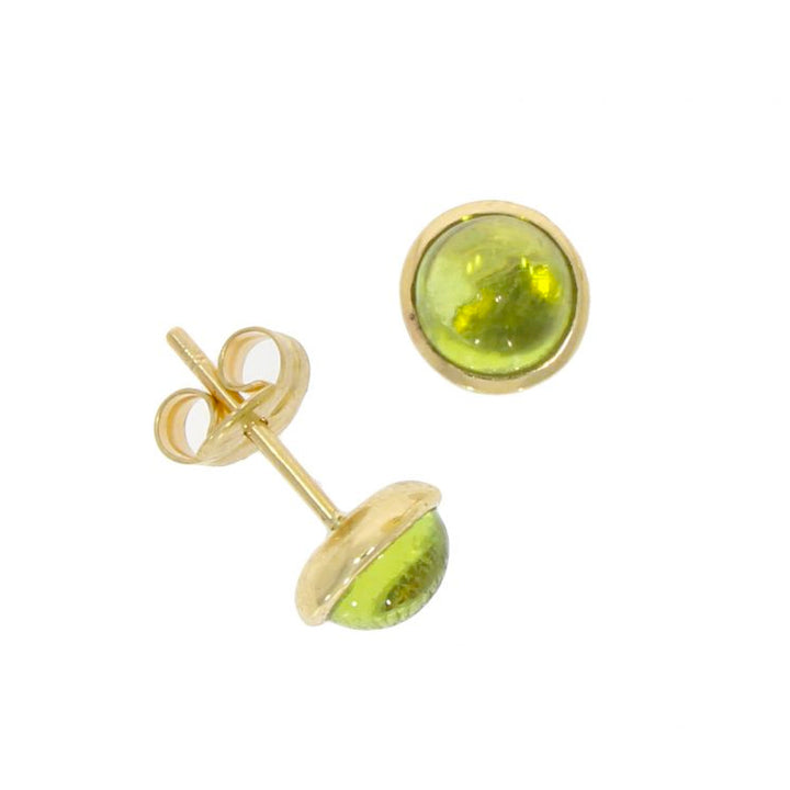 Yellow Gold and Cabochon Cut Peridot Stud Earrings