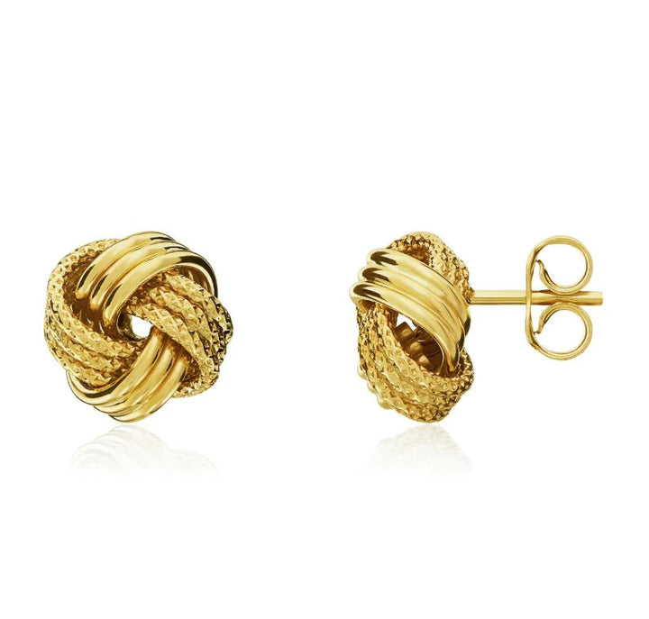 Textured and Polished 9ct Yellow Gold Knot Stud Earrings
