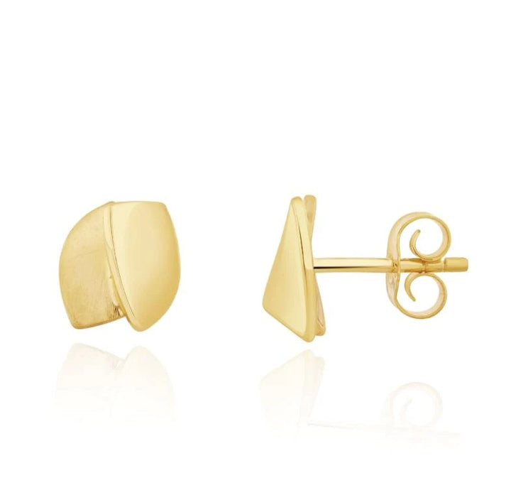 Brushed and Polished 9ct Yellow gold Stud Earrings