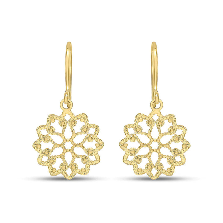 Filigree Flower 9ct Yellow Gold Drop Earrings