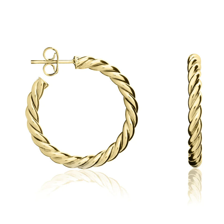 Twisted 9ct Yellow Gold Hoop Earrings - Michael Jones Jeweller