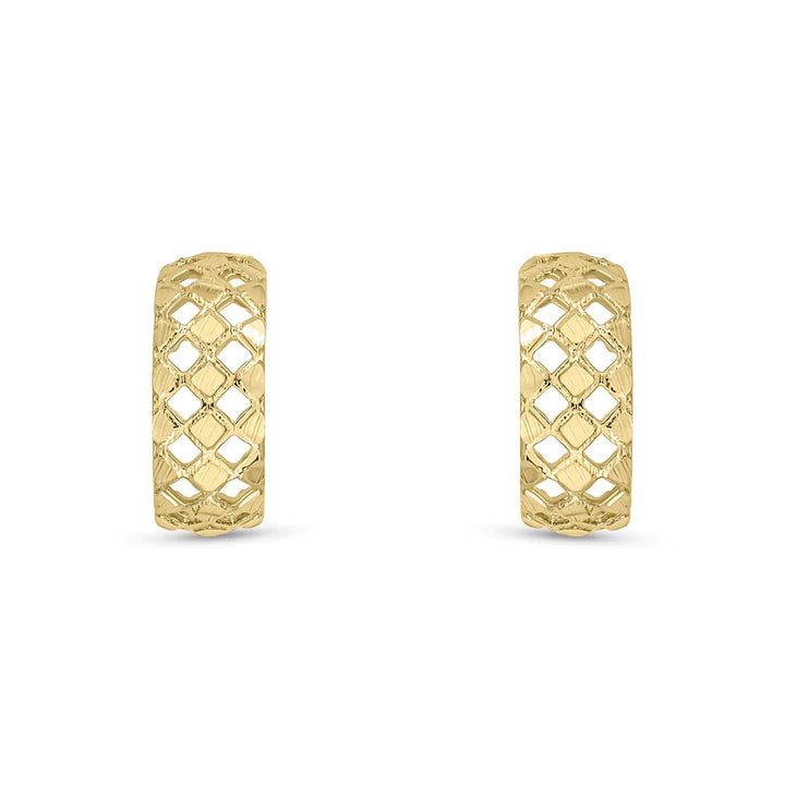 Lattice Effect 9ct Yellow Gold Half Hoop Earrings - Michael Jones Jeweller