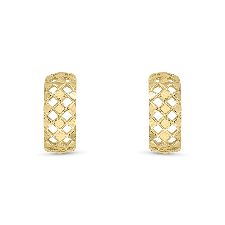 Lattice Effect 9ct Yellow Gold Half Hoop Earrings