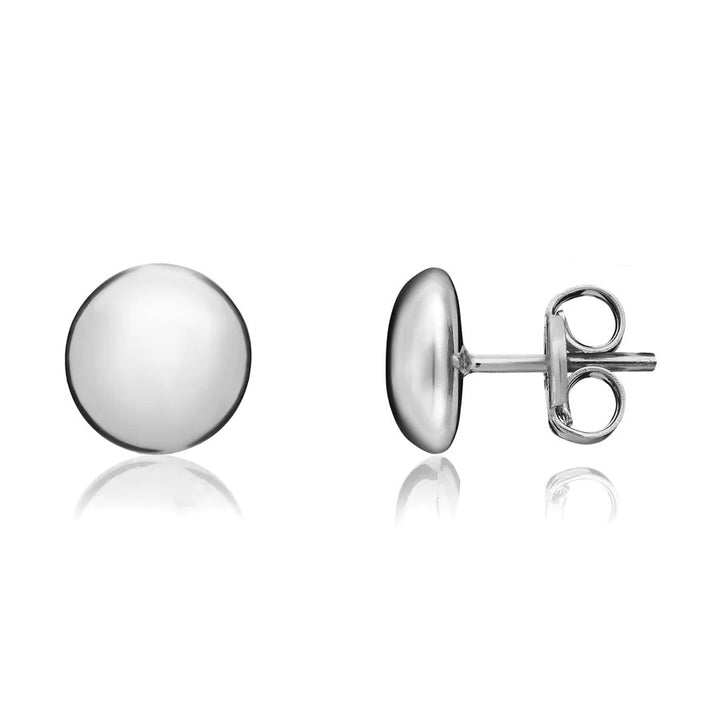 9ct White Gold Polished Button Stud Earrings