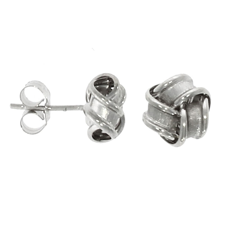 Frosted 9ct White Gold Knot Stud Earrings - Michael Jones Jeweller