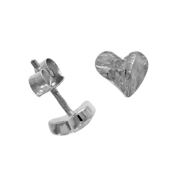 Heart Stud 9ct White Gold Textured Earrings.