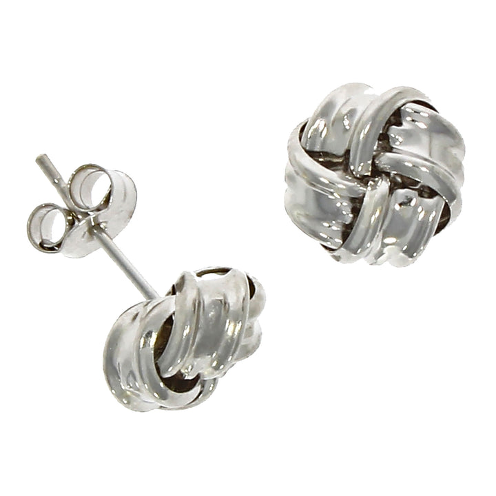 Ribbed 9ct White Gold Small Knot Stud Earrings