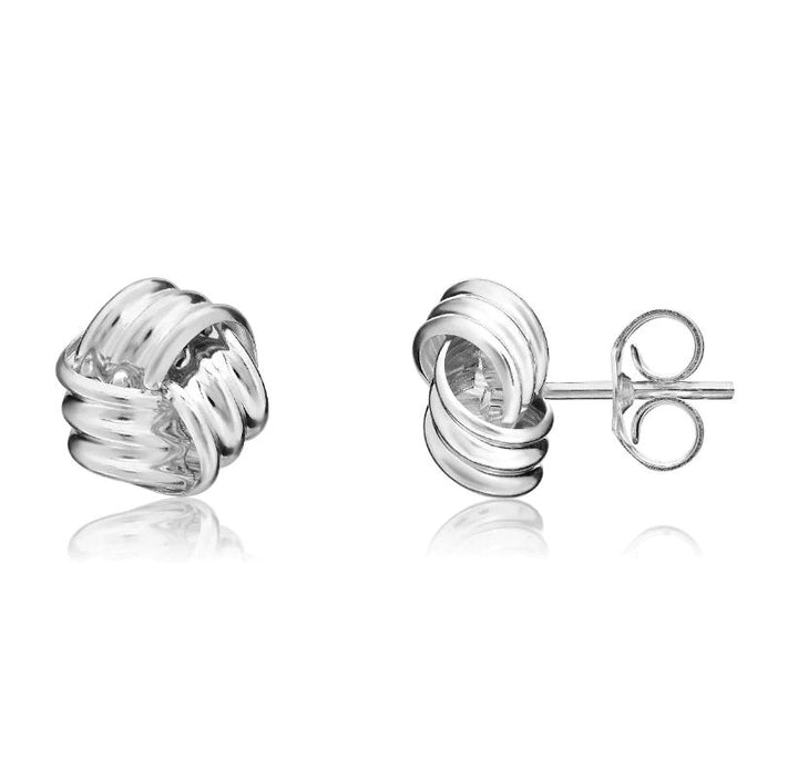 Three Row Knot 9ct White Gold Stud Earrings - Michael Jones Jeweller