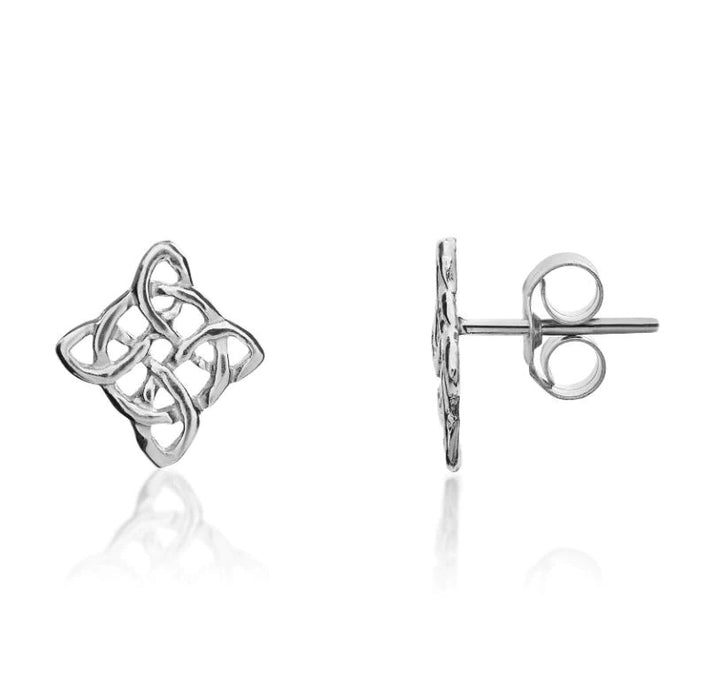 Celtic Style White Gold Stud Earrings