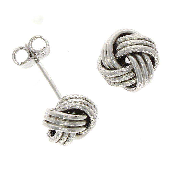 9ct White Gold Polished and Textured Knot Earrings - Michael Jones Jeweller