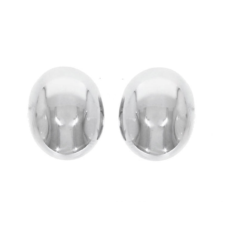 Button Oval Stud 9ct White Gold Earrings