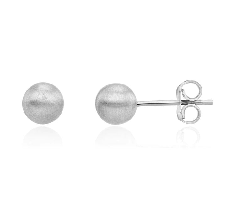 Satin 9ct White Gold Ball Stud Earrings