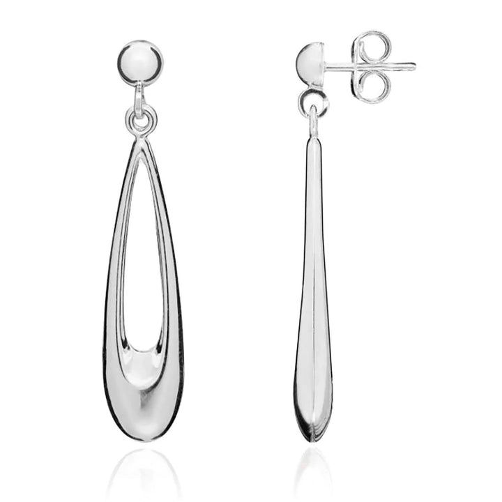 Pear Shaped 9ct White Gold Open Drop Earrings - Michael Jones Jeweller