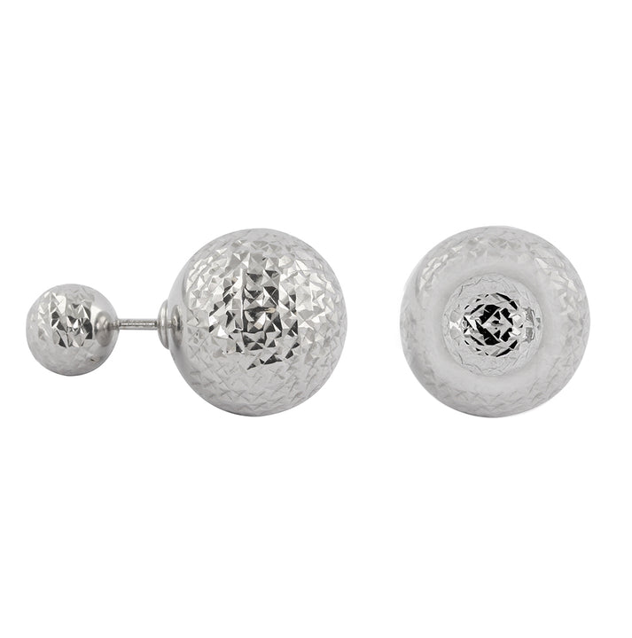 9ct White Gold Double Textured Ball Stud Earrings - Michael Jones Jeweller