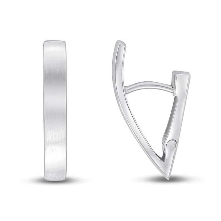 Satin Curved 9ct White Gold Pointed Huggy Earrings