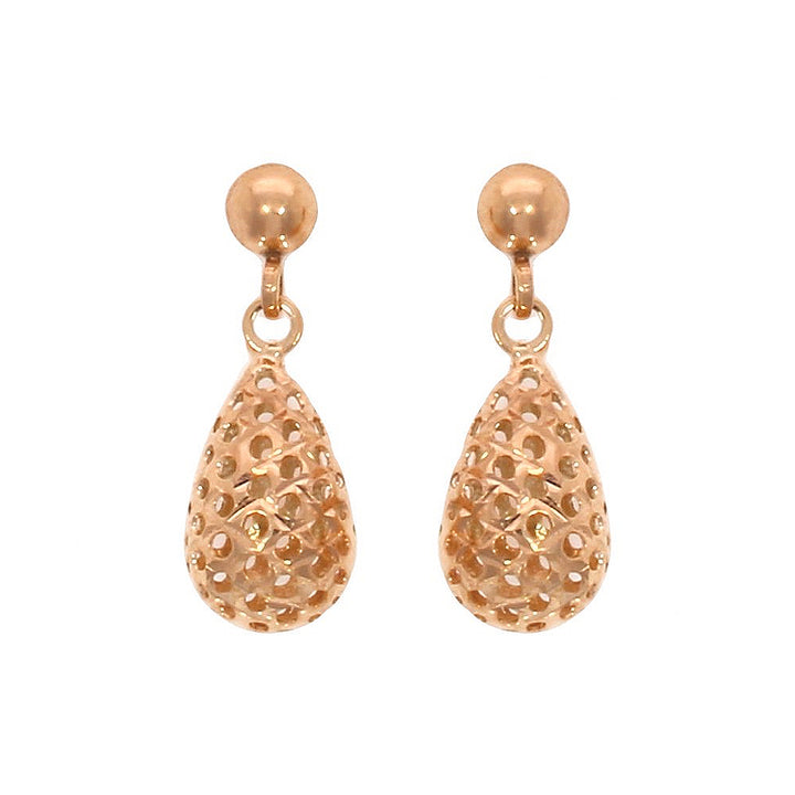 Pierced Bomb 9ct Rose Gold Drop Earrings - Michael Jones Jeweller